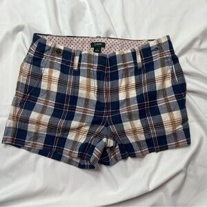 J. Crew Navy and White Plaid Cotton Women's Shorts with Red & Yellow Accents